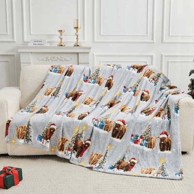 Christmas Design Flannel Throw - Herbie The Highland Cow 170x230cm