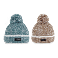 Ladies Thermal Lined Cable Knitted Bobble Hat Teal & Brown