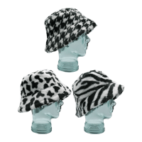 Ladies Animal Print Faux Fur Bucket Hat