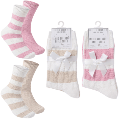 Ladies 2 Pack Cable Knit Thermal Socks