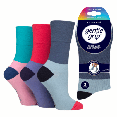 Ladies Gentle Grip Socks Hybrid Turquoise/Coral/Cornflour Blue
