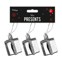 Silver Christmas Present Decorations 3 Pack