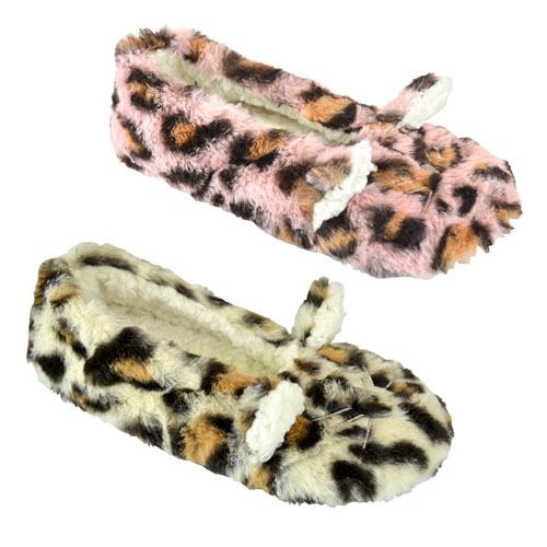 Ladies Leopard Print Fur Ballet Slippers | Wholesale Footwear ...