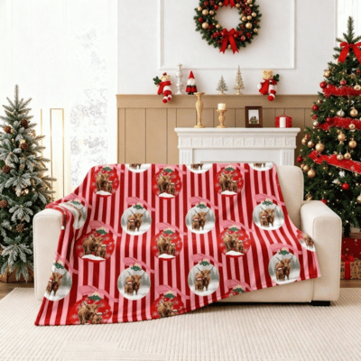 Christmas Design Flannel Throw - Highland Family 230cm x 230cm