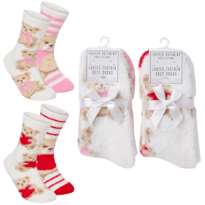 Ladies 2 Pack Teddy Design Yarn Socks