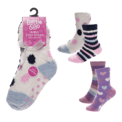 Girls Printed Cosy Socks With Gripper 2 Pack