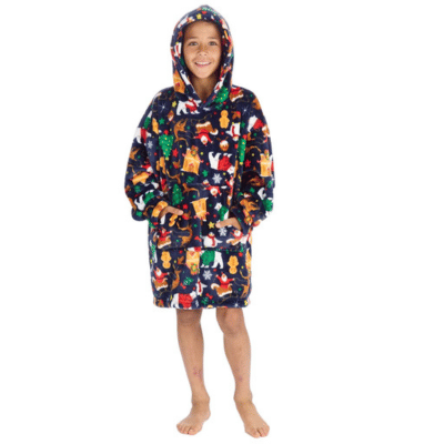 Childrens Christmas Design Oversized Snuggle Hoodie - Navy