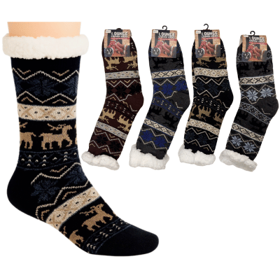 Mens 4.7 Tog Rated Lounge Socks With Gripper Sole Assorted Designs