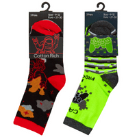 Boys 3 Pack Socks Gaming / Space Design
