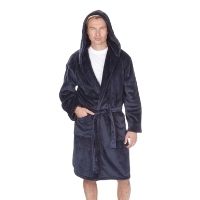 Mens Flannel Hooded Gown Navy