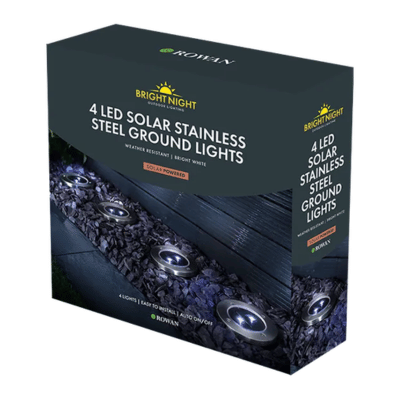 Solar LED Stainless Steel Ground Lights 4 Pack