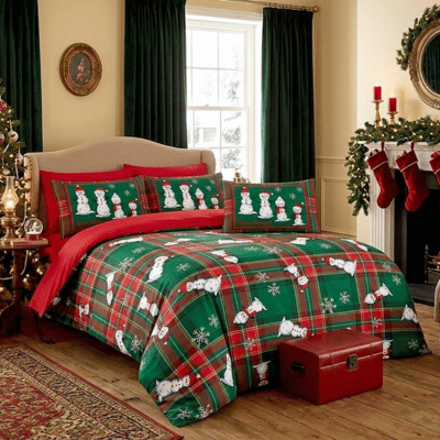 Christmas Tartan Snowman Rotary Duvet Set