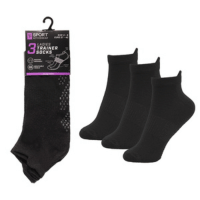 Ladies 3 Pack Gym Socks with Gripper - Black