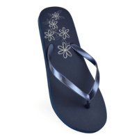 Ladies Metallic Floral Print Flip Flop Navy