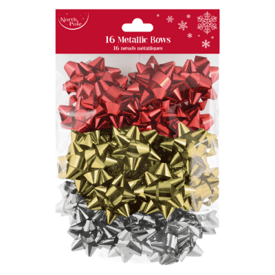 16 Pack Traditional Mix Metallic Christmas Gift Bows