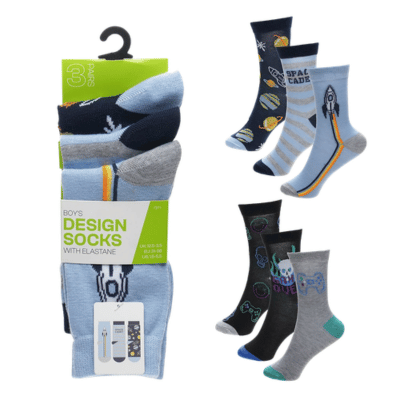 Boys 3 Pack Fun Design Socks
