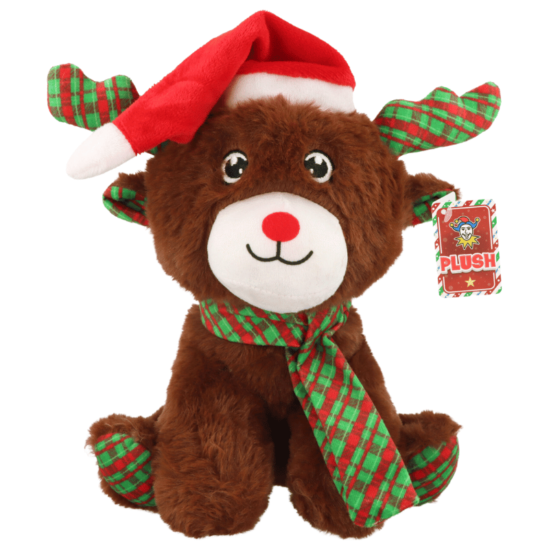 Christmas Reindeer In Santa Hat Plushie (9"/23cm)