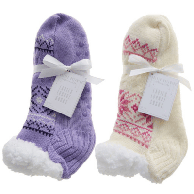 Ladies Low Cut Sherpa Lined Fairisle Cosy Socks