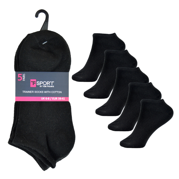 Ladies 5 Pack Trainer Socks Black