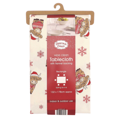 Merry Christmas Highland Cow Design Wipe Clean Tablecloths