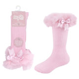 Baby Girls Single Pair Pink Knee High Tutu Socks With Bow