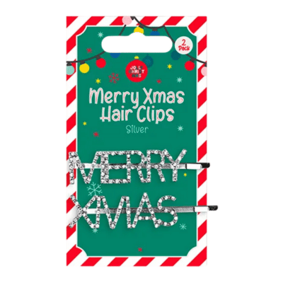 Jewelled Merry Xmas Hair Slides 2 Pack