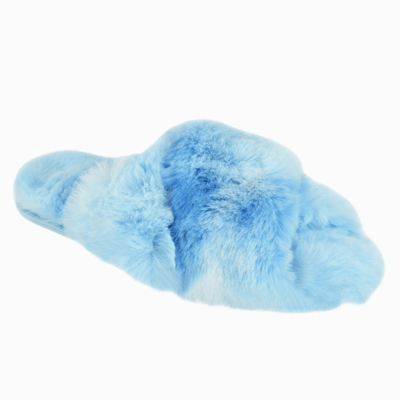 Ladies Crossover Fluffy Slider - Multi Blue