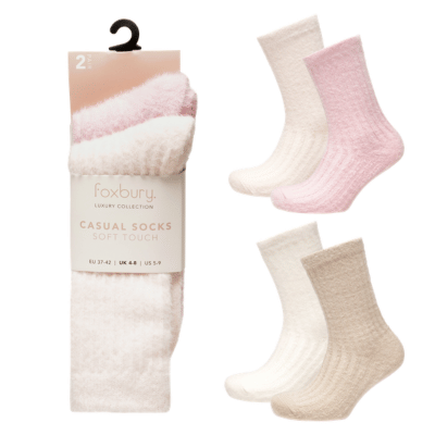Ladies 2 Pack Brushed Rib Socks