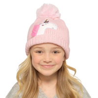 Kids Unicorn Jacquard Hat with Turn Up, Fleece Lining & Pom Pom