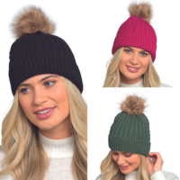 Ladies Cable Knit Bobble Hat