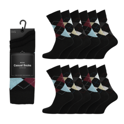 Mens 3 Pack Cotton Rich Casual Socks - Multi Argyle