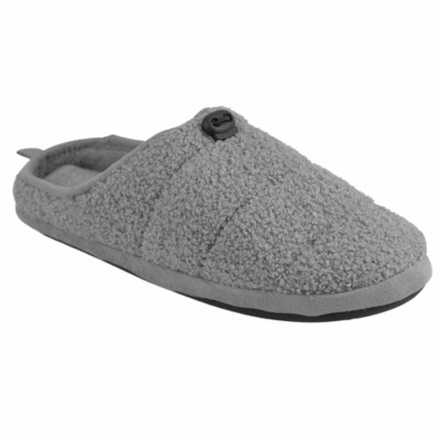 Mens Quilted Teddy Fleece Mule Slipper Grey