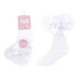 Baby Girls Single Pair White Tutu Socks With Bow