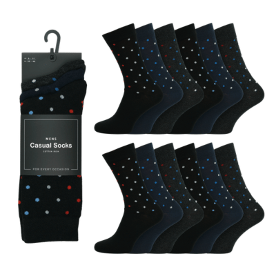 Mens 3 Pack Cotton Rich Casual Socks - Dark Assorted Spots