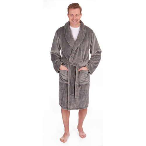 Wholesale Nightwear | Wholesale Dressing Gowns | Mens Grey Soft Fleece ...