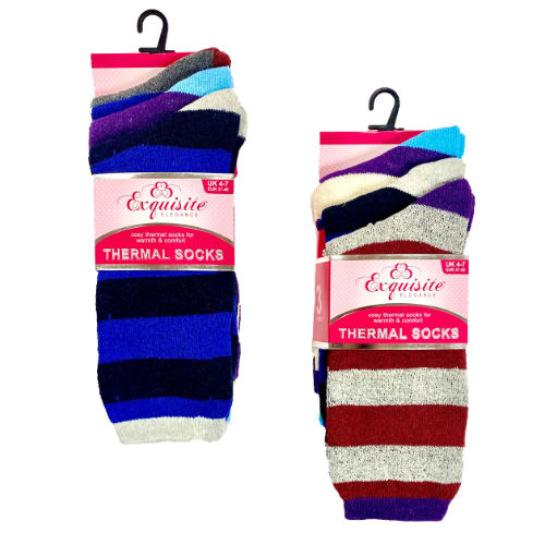 Ladies Exquisite Thermal Socks 3 Pack Stripe