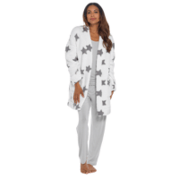 Ladies Foxbury Printed Sherpa Fluffy Fleece Edge to Edge Cardi Gown White