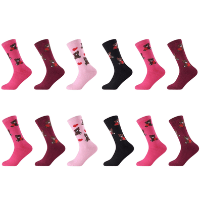 Ladies Brushed 3 Pack Thermal Socks - Bear Hugs