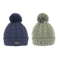 Unisex Thermal Lined Bobble Hat Cable Knit Khaki/Navy