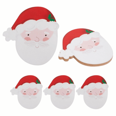 Christmas 4 Pack Santa Shaped Wooden Coasters