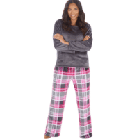 Ladies Soft Fleece Lounge Set Blue Check