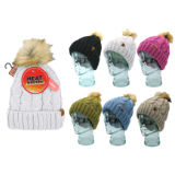 Ladies Heat Machine Cosy Lined Cable Knit Bobble Hat