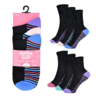 Girls 3 Pack Stripe Heel & Toe Design Socks
