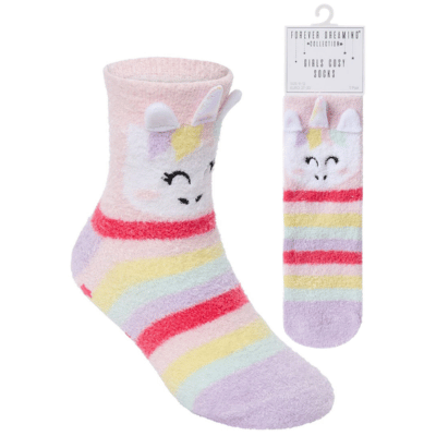 Girls 3D Unicorn Design Cosy Socks