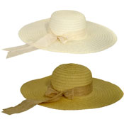 Ladies Wide Brim Hat With Coloured Ribbon