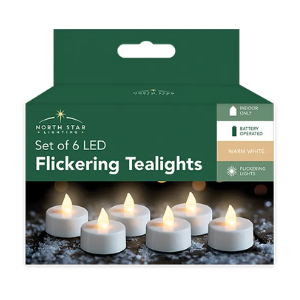 LED White Flickering Tea Lights 6 Pack