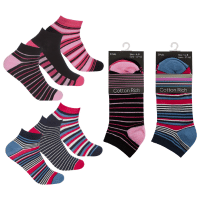 Ladies 3 Pack Striped Trainer Socks