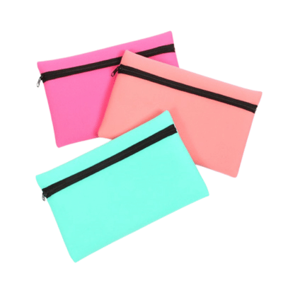 Pencil Case Neoprene 3 Assorted Teal, Pink & Lilac