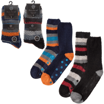 Mens 2 Pack Stripe Cosy Socks With Grippers