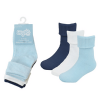 Babies 3 Pack Plain Turn Over Top Socks Blue Mix